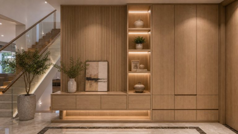 Chi tiết tủ sảnh biệt thự hiện đại khu đô thị mới