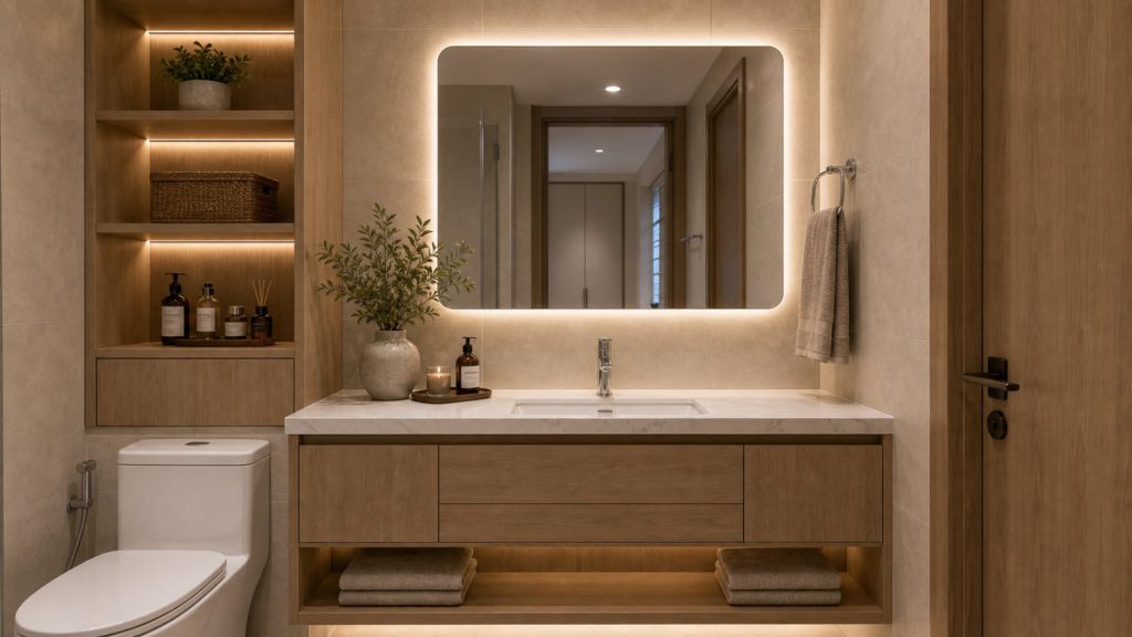Ảnh bàn lavabo trong dự án Nội thất căn hộ bàn giao thô Hoàng Mai