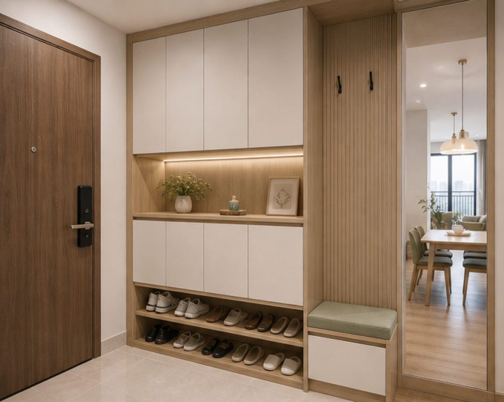 Ảnh tủ giày sau cải tạo trong dự án Cải tạo nội thất căn hộ đã sử dụng 5 năm