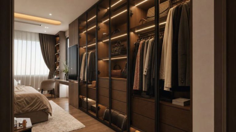 Hoàn thiện tủ quần áo cánh kính phòng master - tủ áo và lưu trữ phòng ngủ
