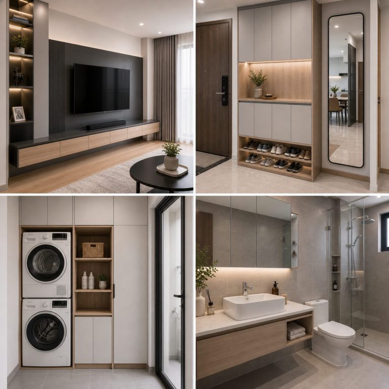 Mẫu căn hộ chung cư tối ưu lưu trữ phòng khách bếp phòng ngủ