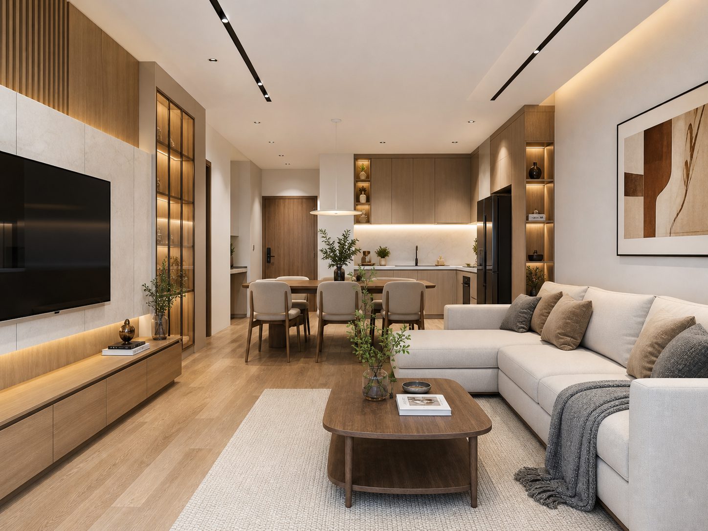 Mẫu nội thất chung cư hiện đại sáng màu để minh họa hợp đồng thi công có VAT