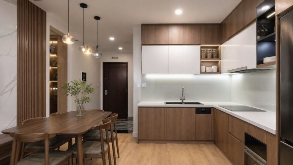 Ảnh khu bếp ăn trong dự án Nội thất bếp và bàn đảo căn hộ cao cấp
