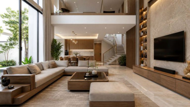 Nội thất biệt thự hiện đại khu đô thị mới góc rộng