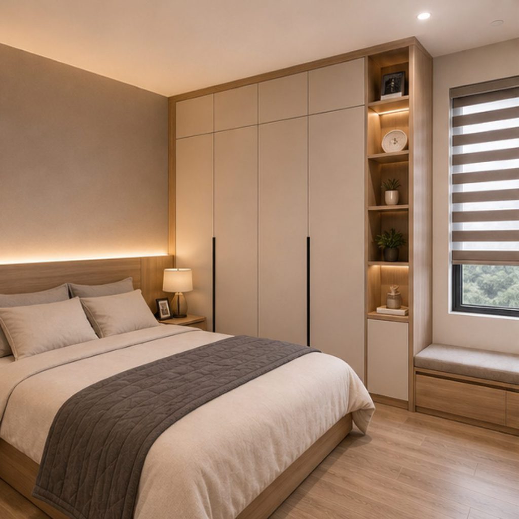 Ảnh phòng ngủ master Vinhomes trong dự án Nội thất căn hộ 2 phòng ngủ tại Vinhomes Smart City