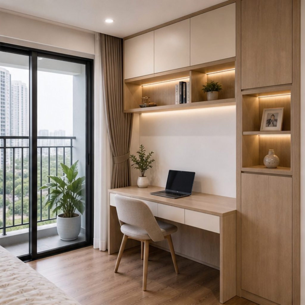 Ảnh góc làm việc ban công trong dự án Nội thất căn hộ 2 phòng ngủ tại Vinhomes Smart City