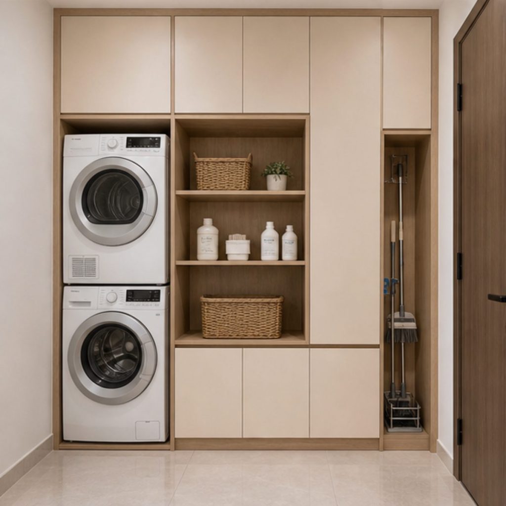 Ảnh tủ giặt và lưu trữ trong dự án Nội thất căn hộ 2 phòng ngủ tại Vinhomes Smart City