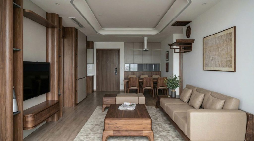 Ảnh không gian hoàn thiện 01 trong dự án Nội thất căn hộ 3 phòng ngủ phong cách tối giản