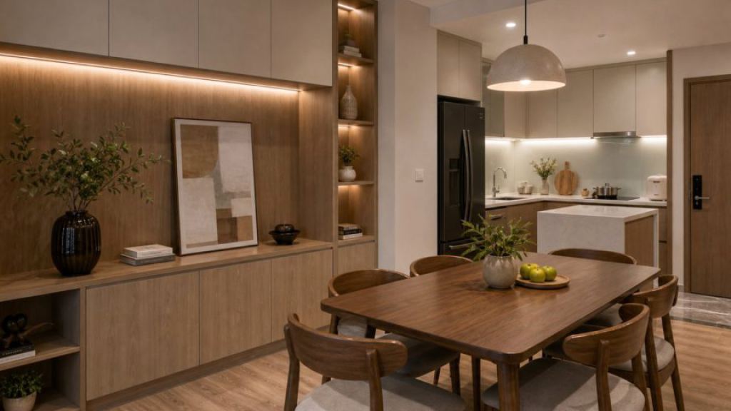 Ảnh chi tiết tủ bếp trong dự án Nội thất căn hộ bàn giao thô Hoàng Mai