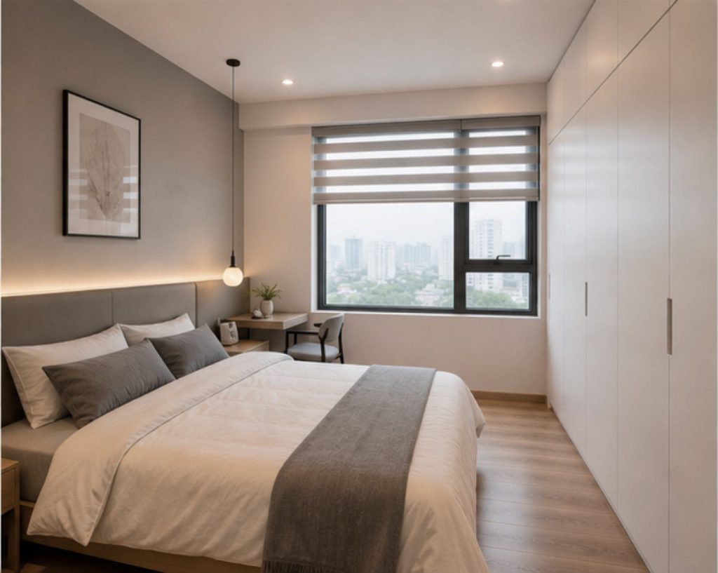 Ảnh phòng ngủ master 70m2 trong dự án Nội thất chung cư 70m2 phong cách hiện đại