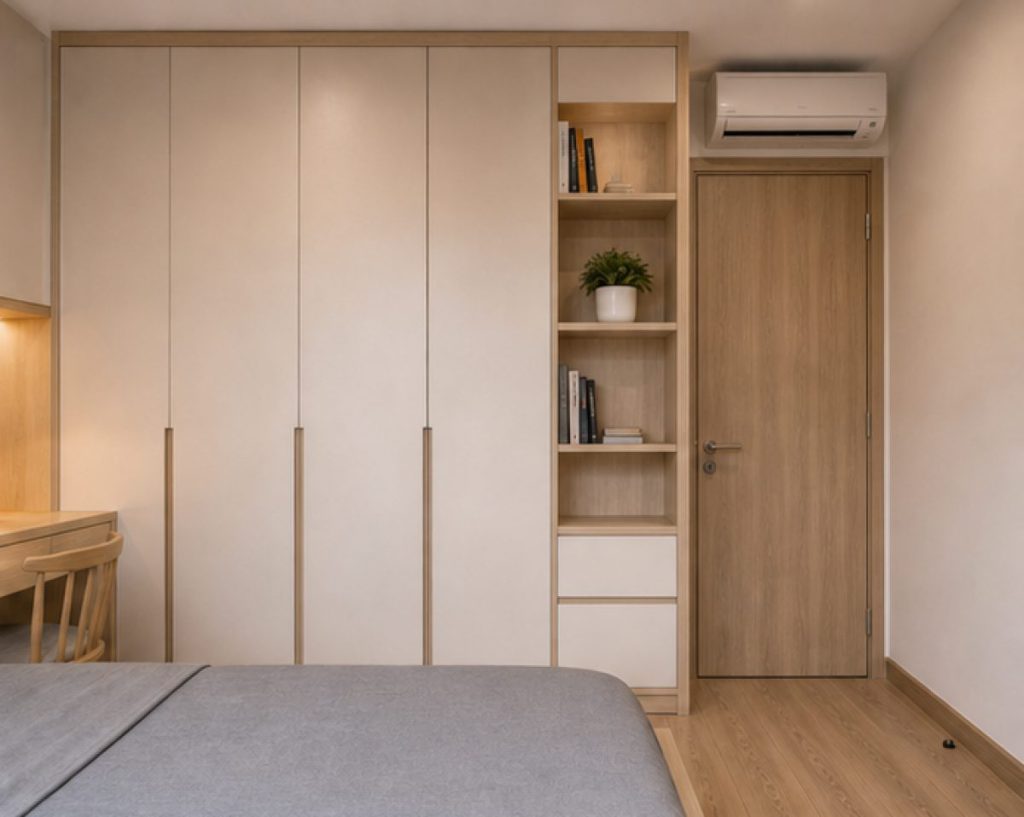 Ảnh tủ áo full trần phòng nhỏ trong dự án Nội thất phòng ngủ nhỏ tối ưu lưu trữ
