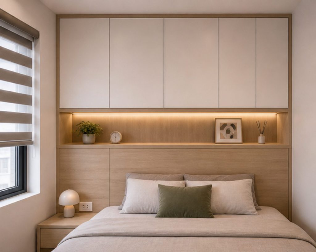 Ảnh ray cửa trượt tủ áo trong dự án Nội thất phòng ngủ nhỏ tối ưu lưu trữ