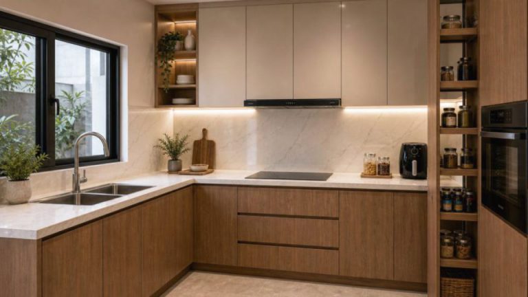 Sản xuất tủ bếp acrylic kết hợp laminate - tủ bếp acrylic laminate