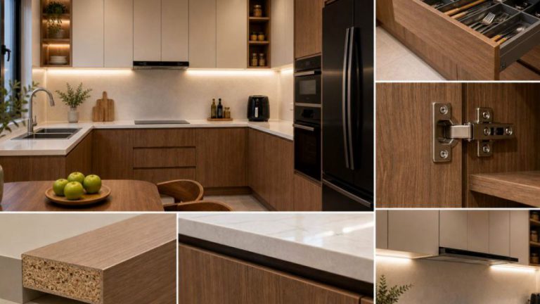 Sản xuất tủ bếp acrylic kết hợp laminate - tủ bếp acrylic laminate