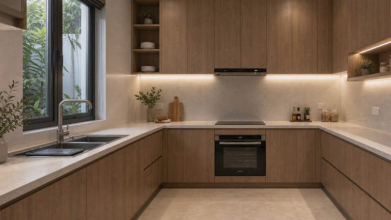 Sản xuất tủ bếp acrylic kết hợp laminate - tủ bếp acrylic laminate
