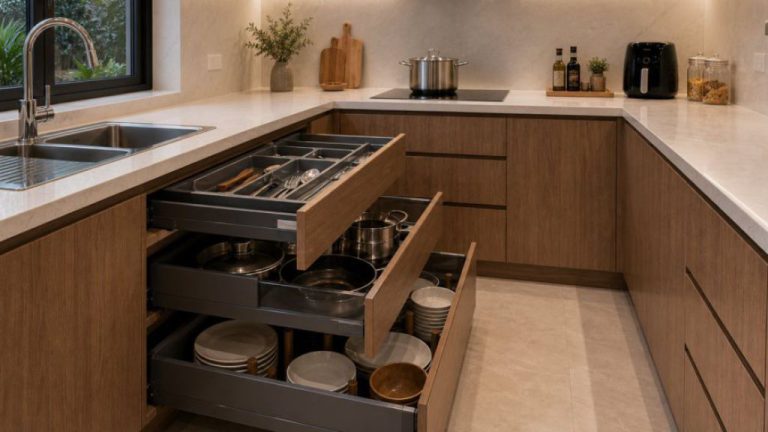 Sản xuất tủ bếp acrylic kết hợp laminate hoàn thiện final