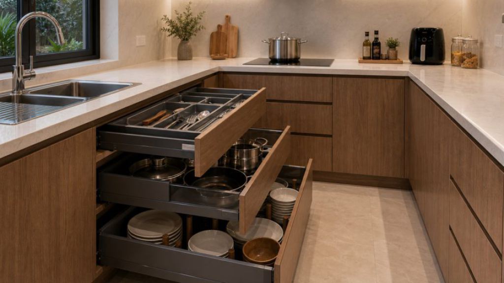 Ảnh chi tiết giải pháp 10 trong dự án Sản xuất tủ bếp acrylic kết hợp laminate