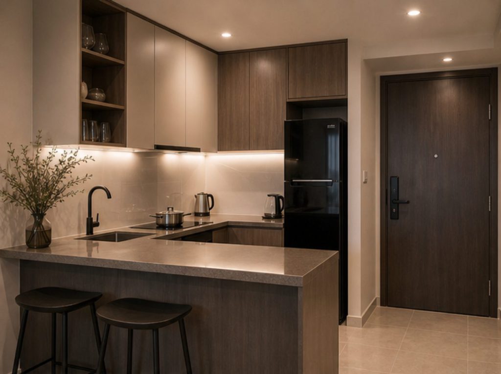 Ảnh bếp căn hộ cho thuê trong dự án Thi công nội thất căn hộ cho thuê cao cấp