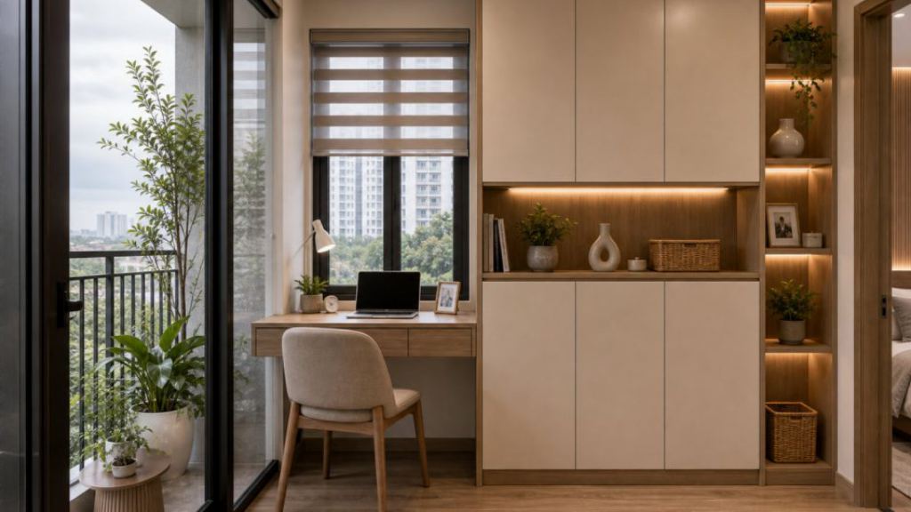 Ảnh góc làm việc studio trong dự án Thi công nội thất căn hộ studio Cầu Giấy