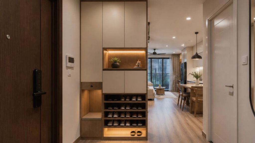 Ảnh tủ giày studio trong dự án Thi công nội thất căn hộ studio Cầu Giấy
