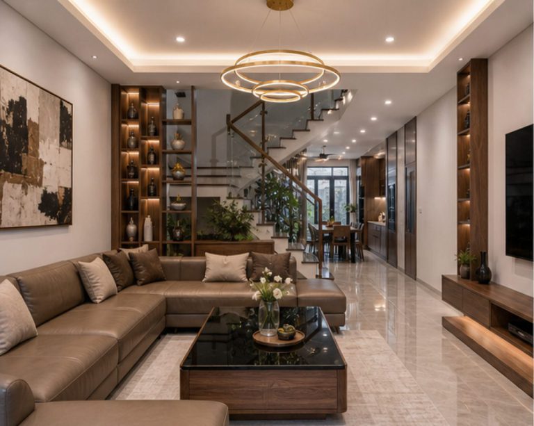 Nội thất nhà phố mặt tiền 5m giai đoạn hoàn thiện