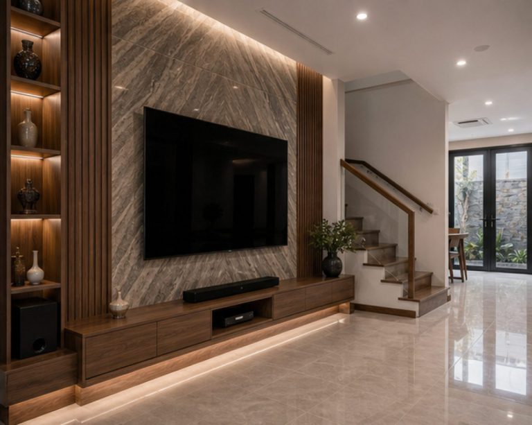 Nhà phố mặt tiền 5m hoàn thiện phòng khách bếp