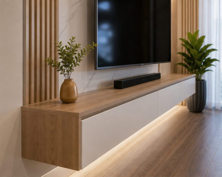 Nội thất nhà mới xây hoàn thiện hệ tủ và phòng khách