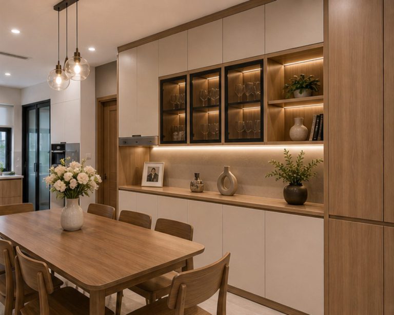 Thiết kế thi công phòng khách liền bếp nhà phố - thiết kế nội thất phòng khách