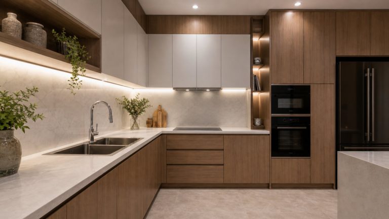 Tủ bếp chữ U nhà phố - chi tiết bồn rửa - tủ bếp chữ U và chữ L