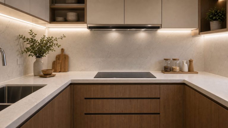 Tủ bếp chữ U nhà phố - góc bồn rửa - tủ bếp chữ U và chữ L
