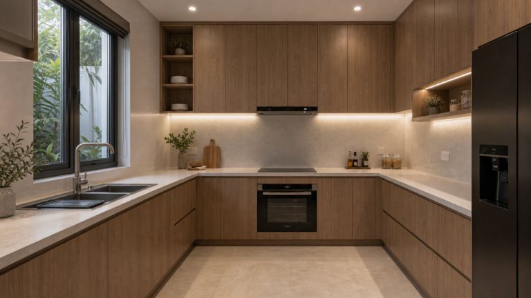 Tủ bếp chữ U nhà phố - góc rộng - tủ bếp chữ U và chữ L