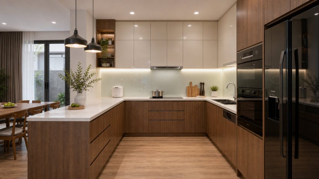 Ảnh khu chức năng 04 trong dự án Sản xuất tủ bếp acrylic kết hợp laminate