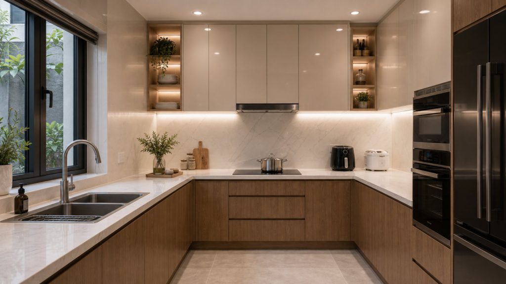 Ảnh góc lưu trữ 05 trong dự án Sản xuất tủ bếp acrylic kết hợp laminate